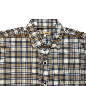 Peter Millar Men's XL Blue Tan Plaid Long‎ Sleeve Button Flannel Shirt #167